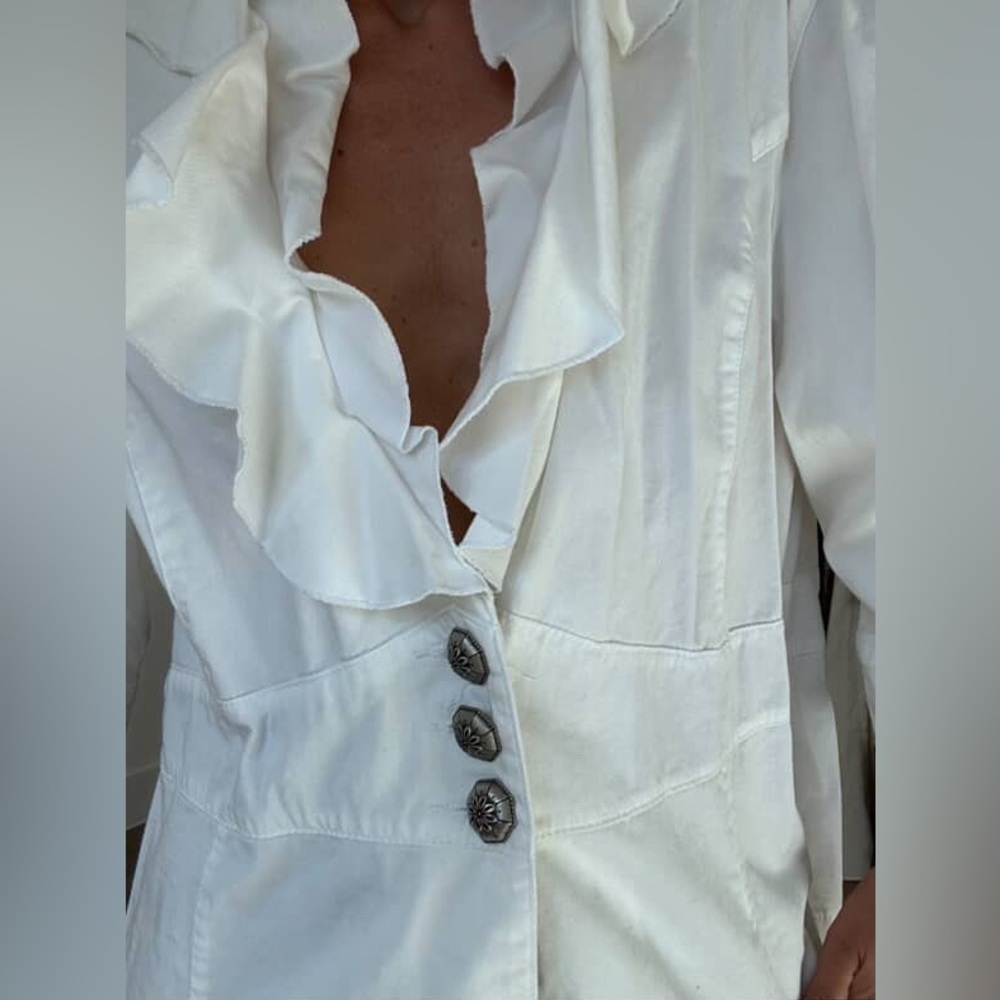 Vintage AMX White Ruffle Button-Up Jacket Cotton - Picture 2 of 5